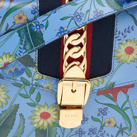 Gucci Sylvie Leather Floral Print Small Shoulder Bag - Picture 2 of 7